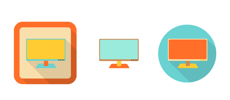 set of flat retro icons - monitor, tv, illustrationのイラスト素材
