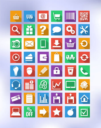 colorful icons for e-shop with long shadowのイラスト素材