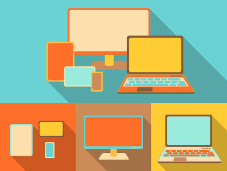 responsive devices on colorful background illustrationのイラスト素材