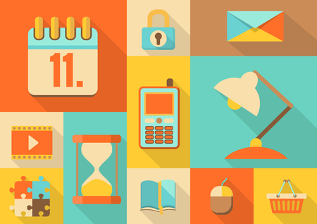 set of colorful retro icons illustrationのイラスト素材