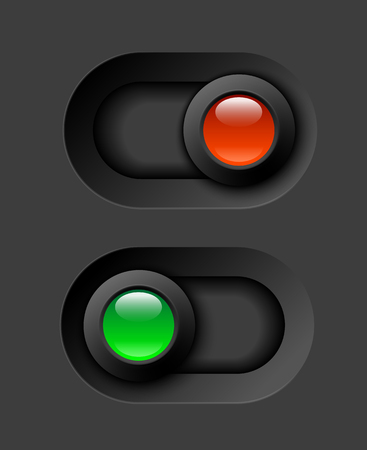 on - off switches, white with 3d effect, with red and green led light, vector illustration, eps 10 with transparencyのイラスト素材