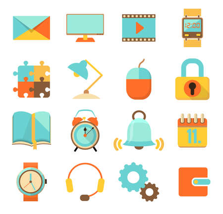 set of flat colorful icons with long shadow, isolated on white backgroundのイラスト素材