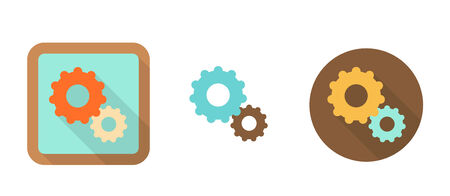 gear, simple retro icon in flat style, isolated on white backgroundのイラスト素材