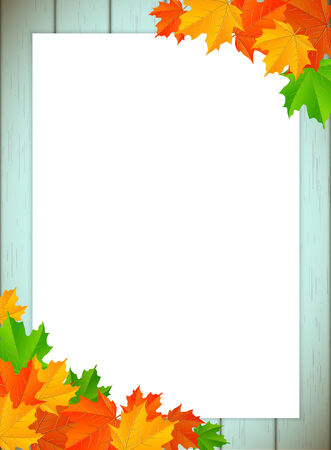 abstract background with maple leaves and blue wooden wallのイラスト素材
