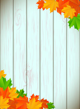 abstract background with maple leaves and blue wooden wallのイラスト素材