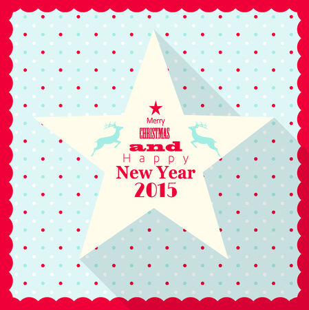 christmas greeting card with white star and deers, dotted background, vector illustration, eps 10 with transparencyのイラスト素材