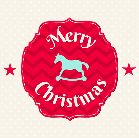 christmas card with blue horse on chevron patternのイラスト素材