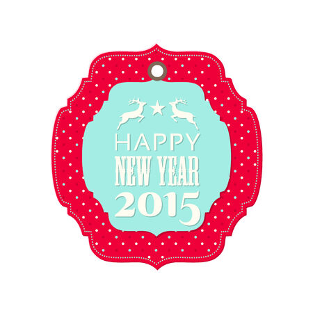 Label with reindeer, star and text \\\"Happy new year 2015\\\", isolated on white background, vector illustration, eps 10のイラスト素材