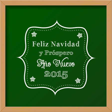 chalkboard with text \"Merry Christmas and a Happy New Year\" in spanish, vector illustration, eps 10 with transparencyのイラスト素材