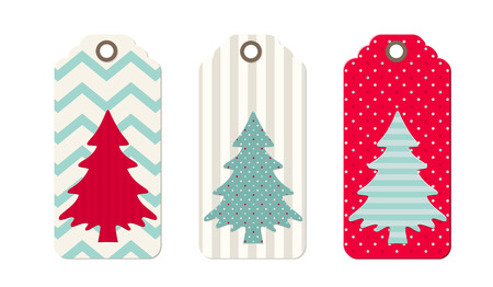 Three christmas  tags in shabby chic style, isolated on white background, vector illustrationのイラスト素材