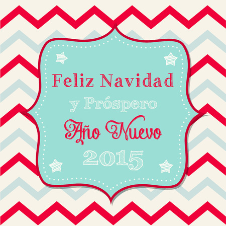 Christmas greeting card with text "May your days be merry and bright" in spanish on background with chevron patternのイラスト素材