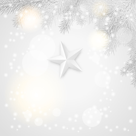 gray christmas background with branches and star, vector illustrationのイラスト素材