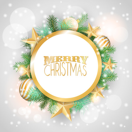 Blue christmas background with yellow ornaments and branchesのイラスト素材
