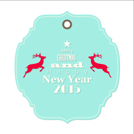 christmas and new year 2015 label with reindeer, isolated on white backgroundのイラスト素材