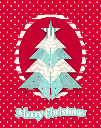christmas card with abstract patterned origami tree on dotted backgroundのイラスト素材