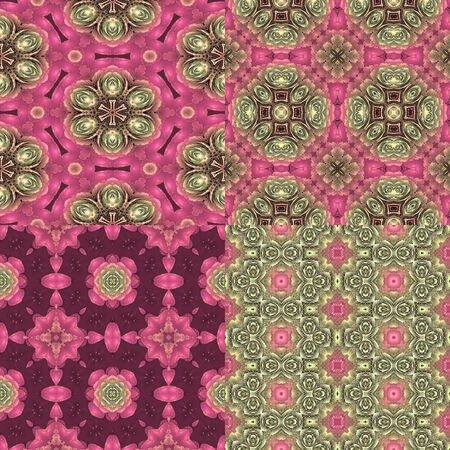 set of four seamless pink and green floral texturesの写真素材