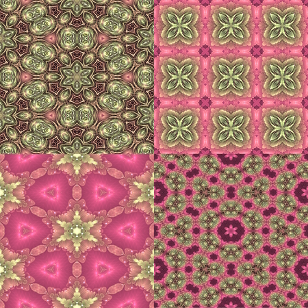 set of four seamless pink and green floral texturesの写真素材