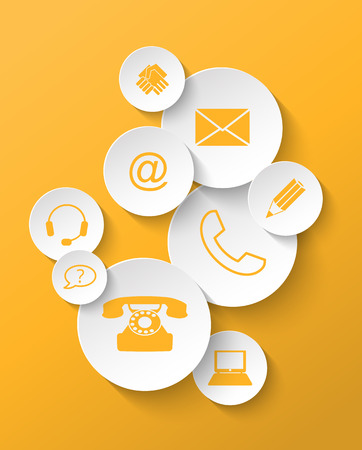 group of yellow contact icons stickers, vector illustration.のイラスト素材