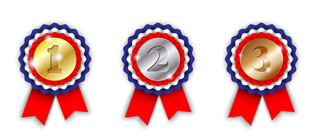 award ribbons, 1st, 2nd and 3rd place, on white background, vector illustration, eps 10 with transparency and gradient meshesのイラスト素材