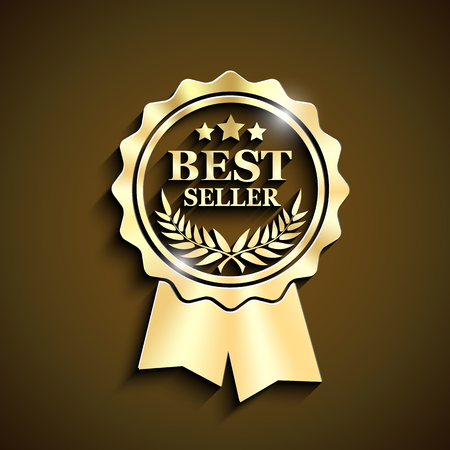 gold best seller icon with long shadow, vector illustration, eps 10 with transparency and gradient meshのイラスト素材