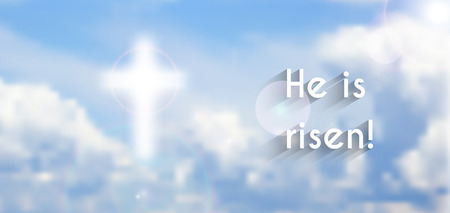easter christian motive,with text He is risen, vector illustration, のイラスト素材