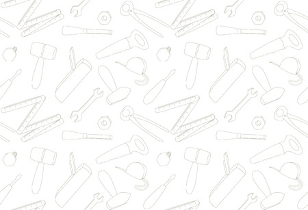 subtle colored cartoon tools on white background, seamless texture, vector illustrationのイラスト素材