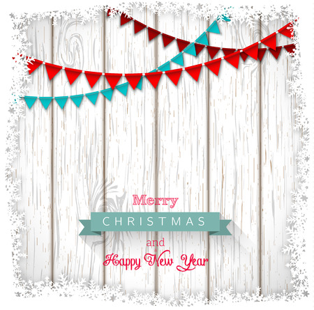 Decorative christmas greeting text on white wood, vector illustration, eps 10 with transparency and gradient meshのイラスト素材