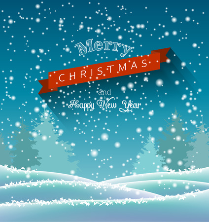 winter landscape, abstract blue winter background, text Merry Christmas, vector illustration, eps 10 with transparency and gradient meshesのイラスト素材