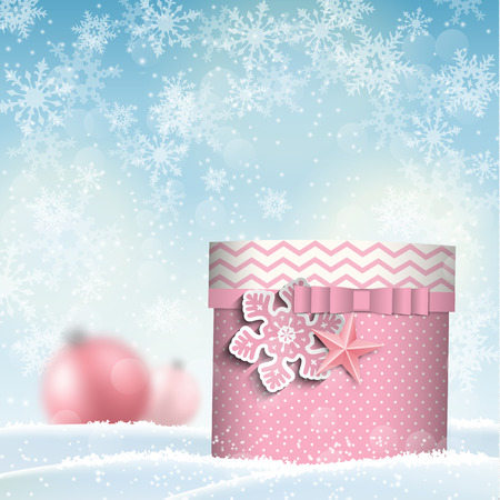 pink giftbox in snowdrift, christmas motive, vector illustration, eps 10 with transparency and gradient meshのイラスト素材