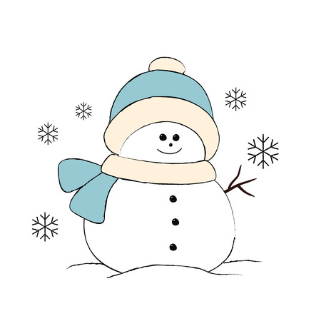 cute snowman with snowflakesのイラスト素材