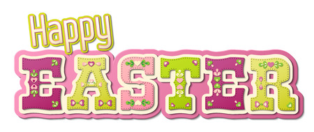 Happy Easter, colorful decorated word with floral motives on white backgroundのイラスト素材