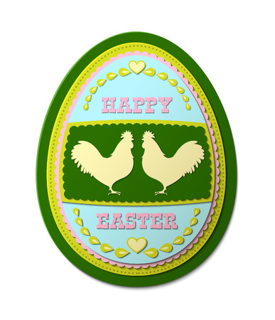 Easter egg, with floral motives and shape of two roostersのイラスト素材