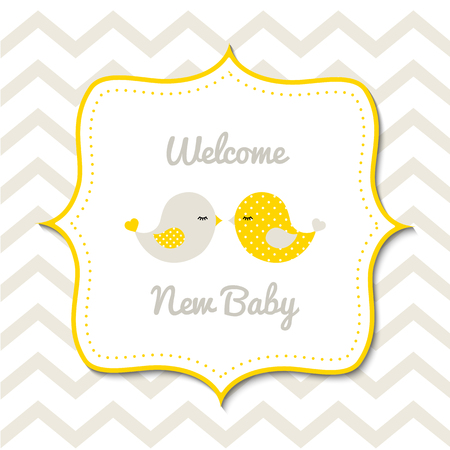 Baby shower with two cute yellow birdsのイラスト素材