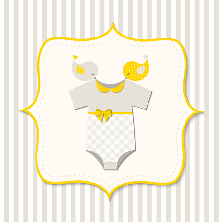Yellow baby shower, card with baby bodysuitのイラスト素材