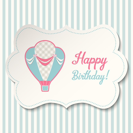 Vintage greeting card with hot air balloon in retro styleのイラスト素材