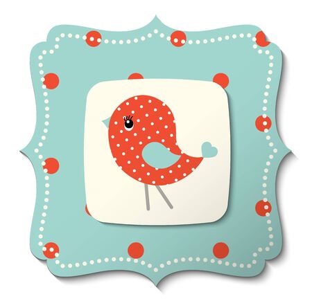 Illustration of abstract cute red bird on blue background in country styleのイラスト素材