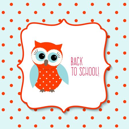 Cute red owl with text Back to school on blue dotted backgroundのイラスト素材