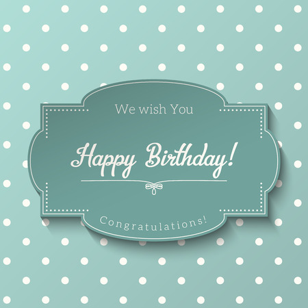 Vintage greeting card with text Happy Birthday, blue sticker on abstract dotted backgroundのイラスト素材