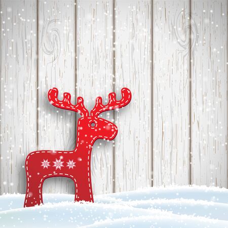 Christmas motive in scandinavian style, reindeer standing in front of white wooden wall, vector illustrationのイラスト素材