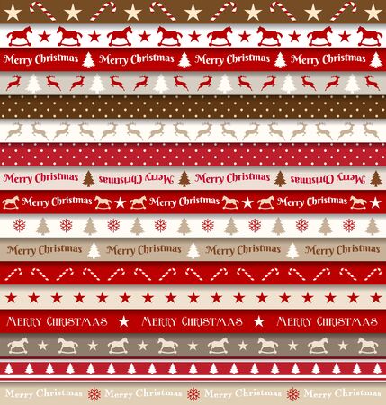 collection of christmas ribbons, red, white, brown and beige colors, vector illustrationのイラスト素材