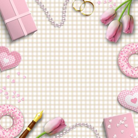 Romantic background, inspired by flat lay style, illustrationのイラスト素材