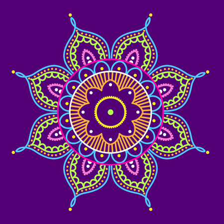 Colorful mandala on purple background, illustrationのイラスト素材