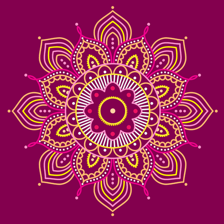 Colorful mandala on purple background, illustrationのイラスト素材