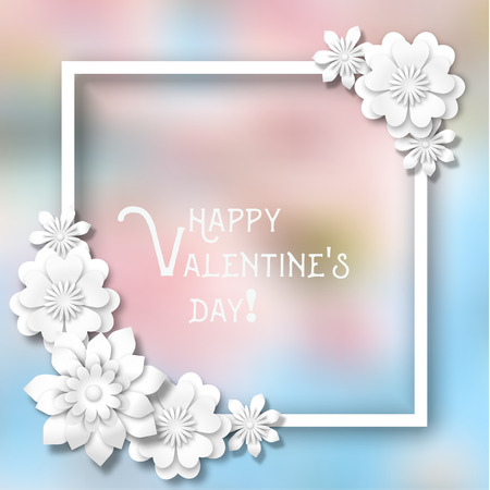 Valentine motive with 3d abstract flowers on blurred background, illustrationのイラスト素材