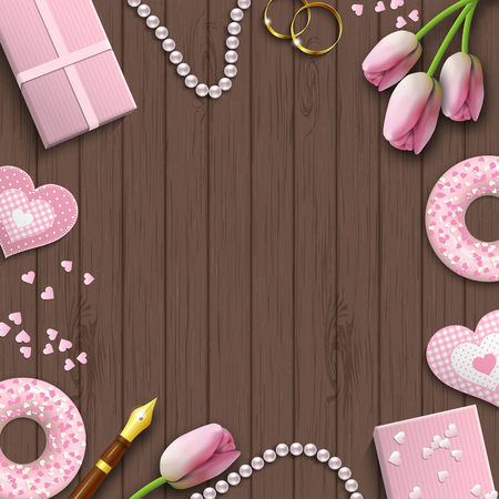 Romantic pattern, inspired by flat lay style, illustrationのイラスト素材