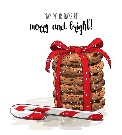 Christmas theme, stack of cookies an one candy cane, illustrationのイラスト素材