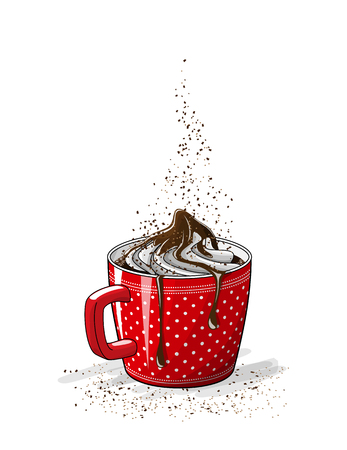 Red cup of coffee with cream and chocolate, vector illustration with transparency.のイラスト素材