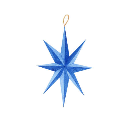 Christmas decoration star glass watercolor isolated on white. Watercolor hand drawn Xmas illustration. Art for designの写真素材