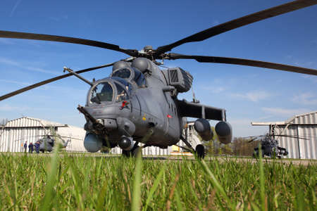 KUBINKA, MOSCOW REGION, RUSSIA - MAY 9, 2015: Mi-35 attack helicopter pictured at Kubinka air force...