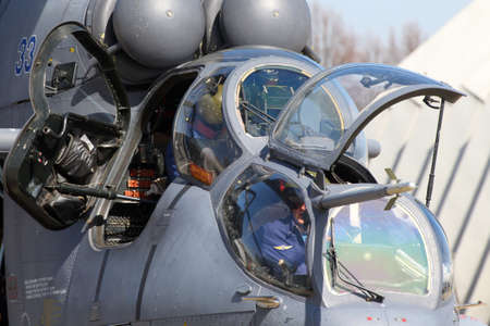 KUBINKA, MOSCOW REGION, RUSSIA - MAY 9, 2015: Mi-35 attack helicopter pictured at Kubinka air force...